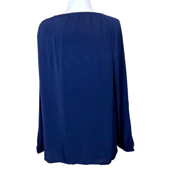 J.Jill Long Sleeve Navy Embroidered Floral Scoop Neck Pullover Top Large - Picture 4 of 8